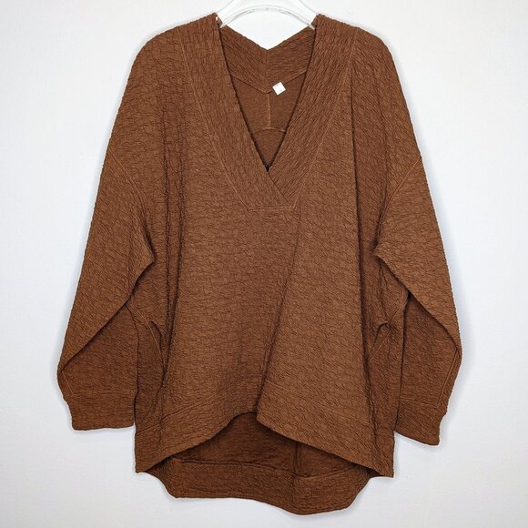 lululemon athletica Tops - Lululemon Copper Brown Rippled V-Neck Pullover Long Sleeve Pockets Oversized Top